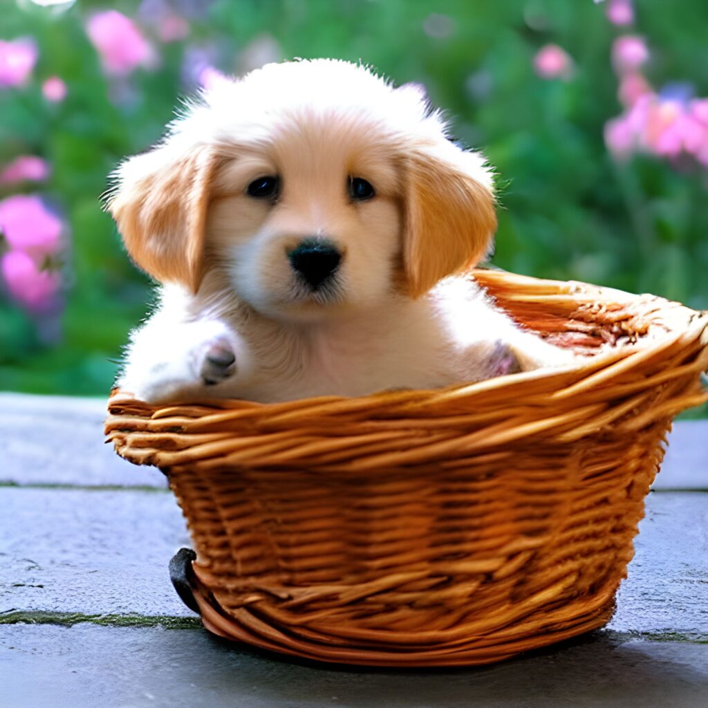 cute puppy in the basket 1665743272026